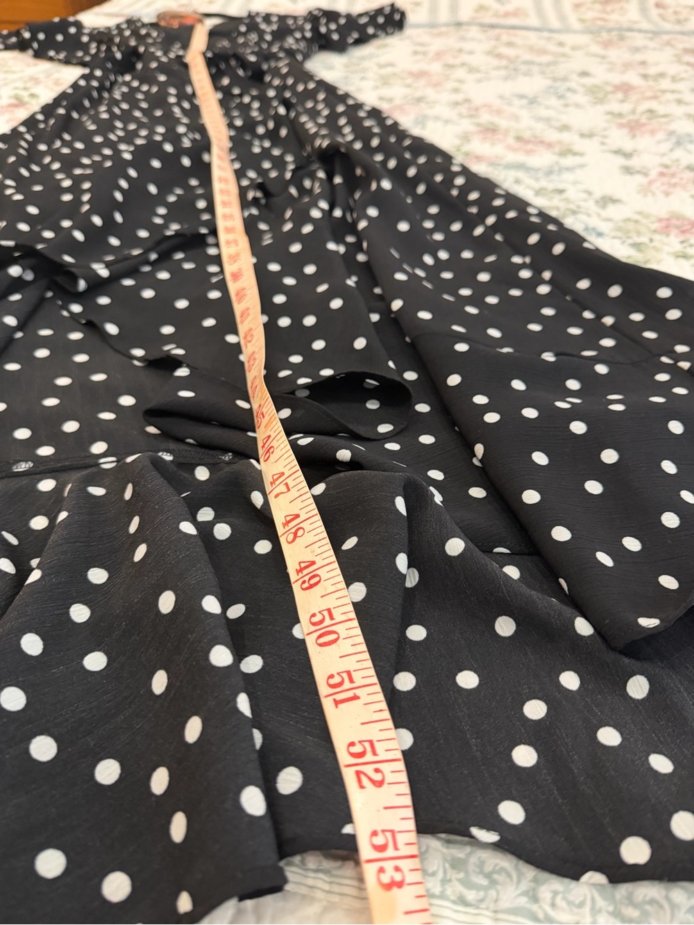 Black and white polka dot wrap dress with flutter sleeves M